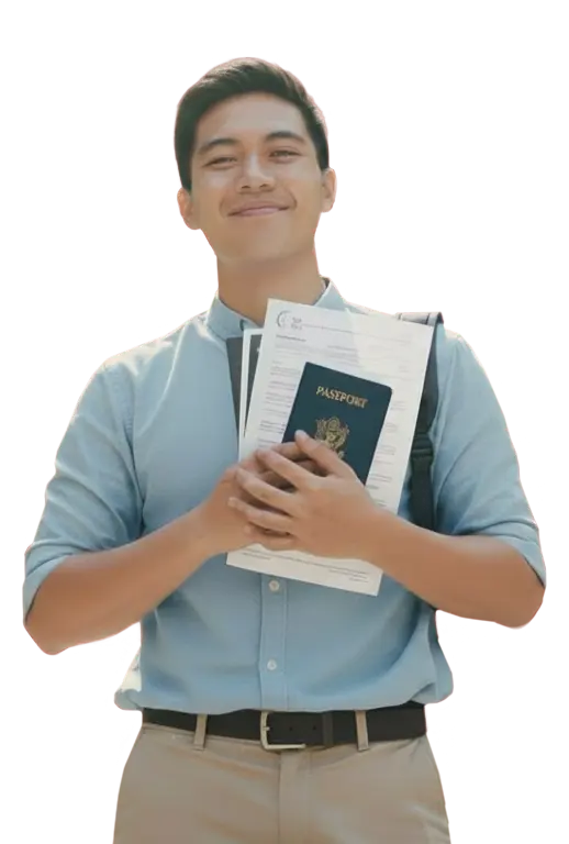 Happy Filipino professional holding documents ready for UAE